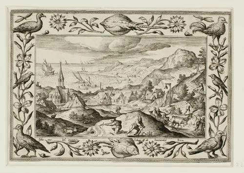 Rabbit Hunt, from Landscapes with Old and New Testament Scenes and Hunting Scenes by Adriaen Collaert, print, 1584