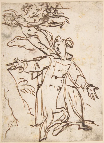 Saint Stephen Being Crowned by an Angel by anonymous, drawing, 1600-1700