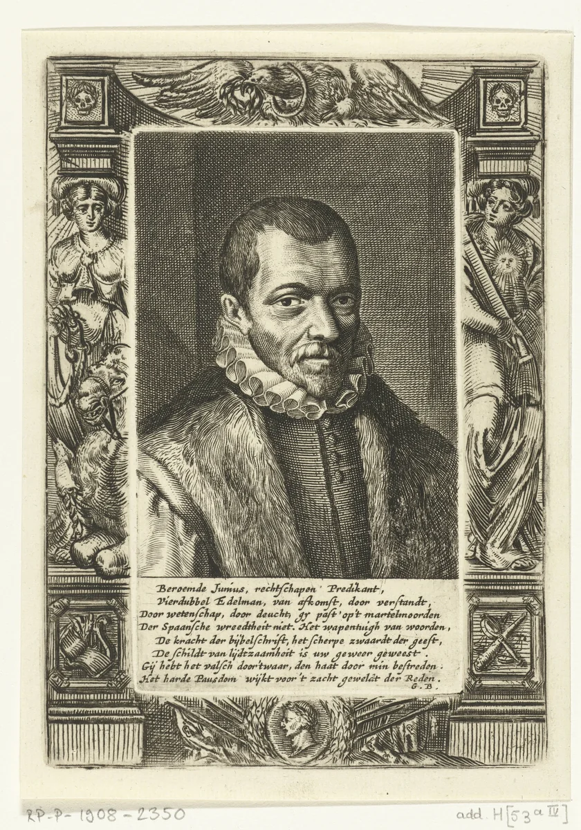 Portret van Franciscus Junius (I) by Hendrik Bary, print, 1657-1707