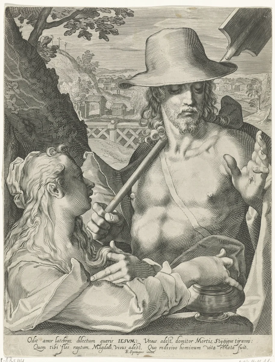Christus verschijnt als tuinman aan Maria Magdalena (Noli mi tangere) by anonymous, print, 1580-1679