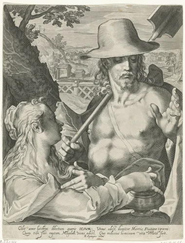 Christus verschijnt als tuinman aan Maria Magdalena (Noli mi tangere) by anonymous, print, 1580-1679