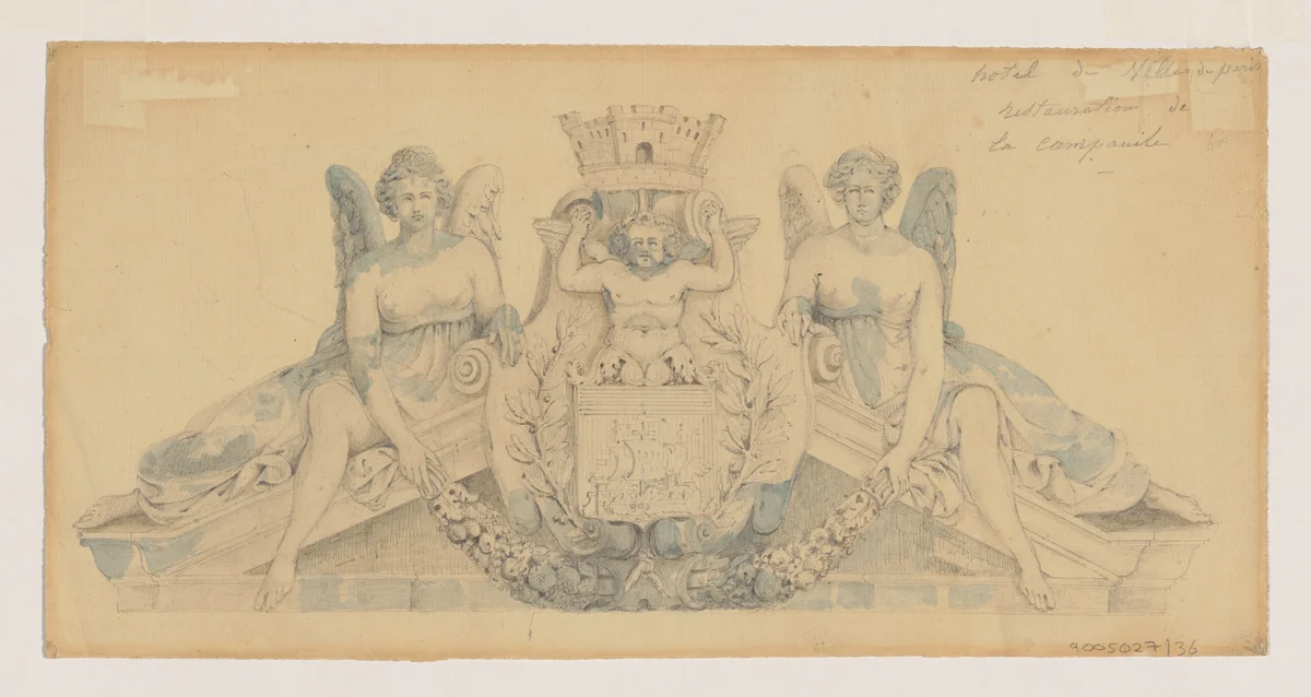 Design for a Pediment (for the Hôtel de Ville) by Jean-Baptiste Louis Plantar, drawing, 1840-1880