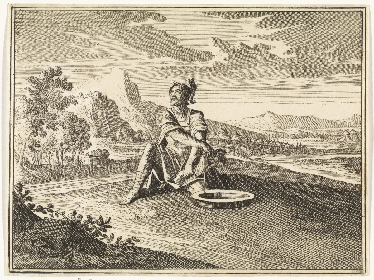 Gideon wringt het natbedauwde vlies uit by Caspar Luyken, print, 1712