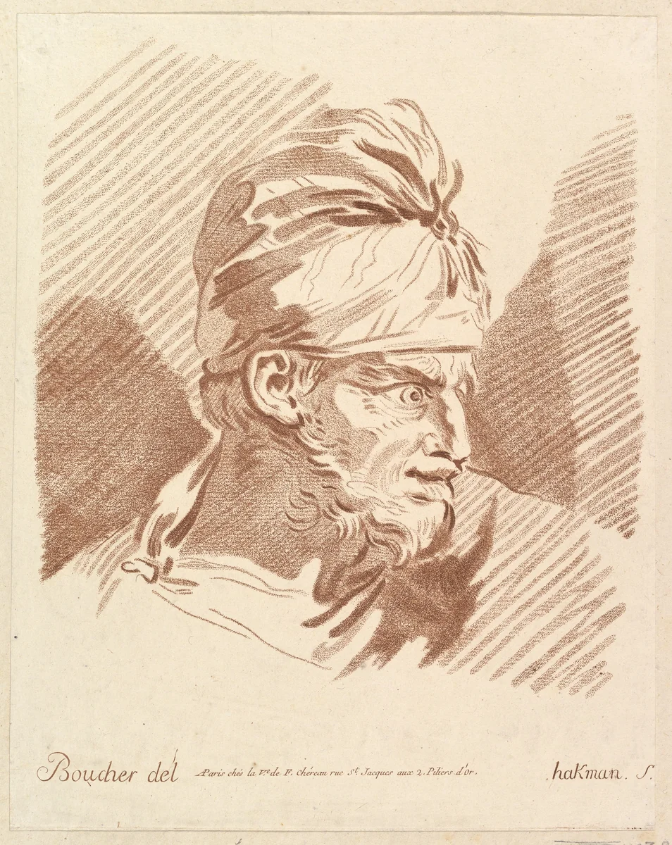 Head of a Man Wearing a Turban by Hakman, print, 1750-1800