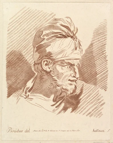 Head of a Man Wearing a Turban by Hakman, print, 1750-1800