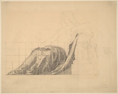 Drapery Study for Reclining Female Study for "Painting" by Kenyon Cox, drawing, 1856-1919