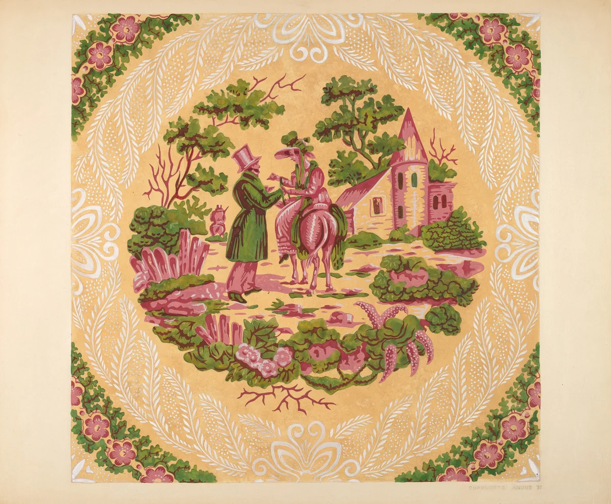 Wallpaper from Bandbox Cover by Charlotte Angus, index of american design, 1937