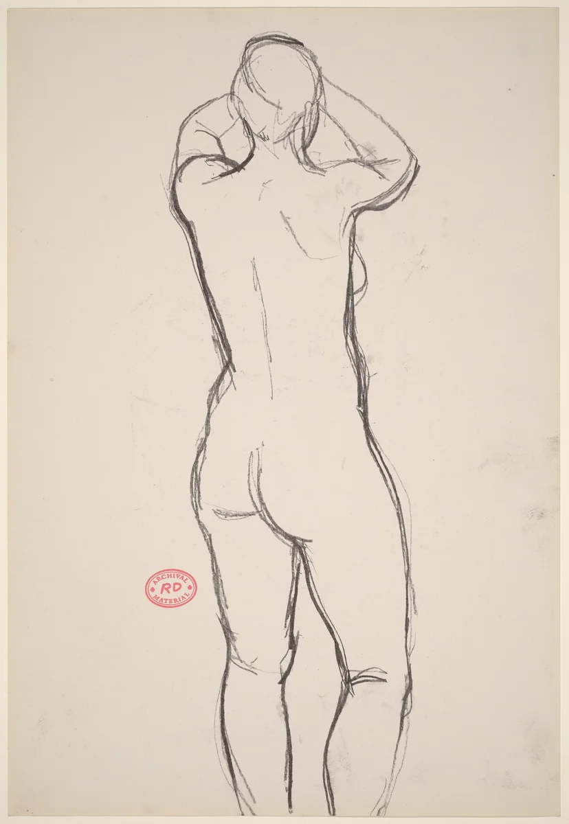 Untitled [back view of nude with arms raised to her head] by Richard Diebenkorn, drawing, 1955-1967