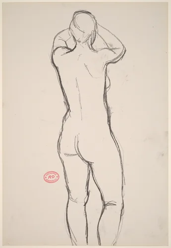 Untitled [back view of nude with arms raised to her head] by Richard Diebenkorn, drawing, 1955-1967