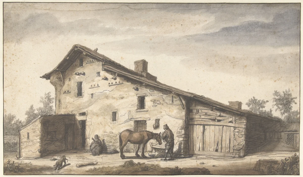 Boerderij bij Nantes by Lambert Doomer, drawing, 1645-1646