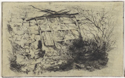 Kale bomen bij een muurtje by Arnoud Schaepkens, print, 1831-1904