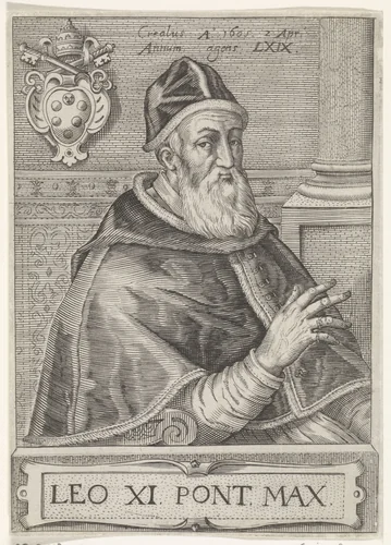 Portret van paus Leo XI by anonymous, print, 1605