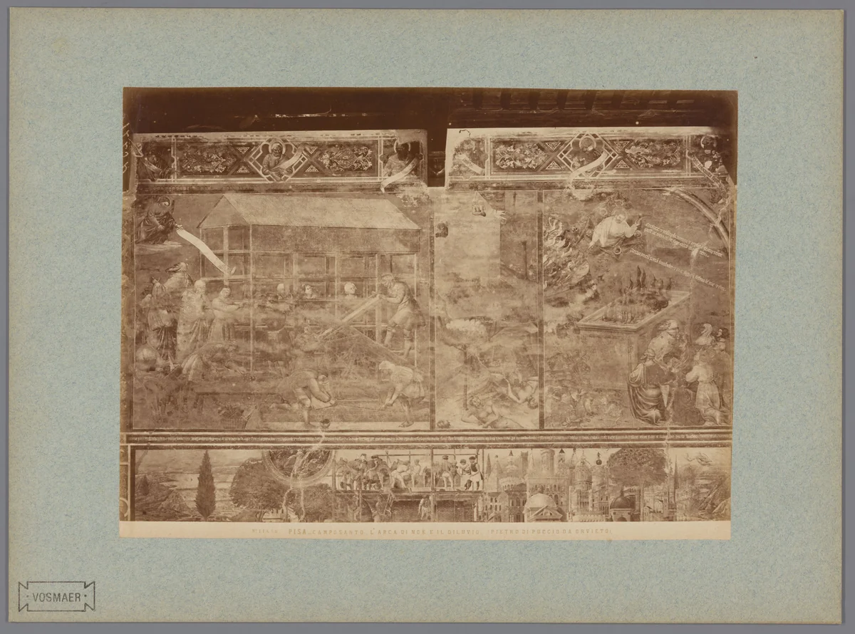 Fotoreproductie van het fresco De ark van Noach en de zondvloed naar Piero di Puccio in het Camposanto te Pisa, Italië by Fratelli Alinari, photograph, 1857-1900