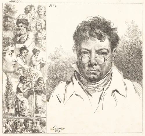 Self-Portrait and Other Heads by Jacques-Antoine-Marie Lemoine, print, 1819