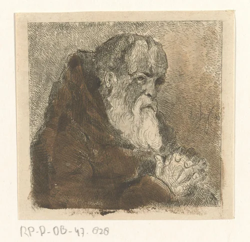 Biddende monnik by Jan Karel Jacob de Jonge, print, 1843-1880