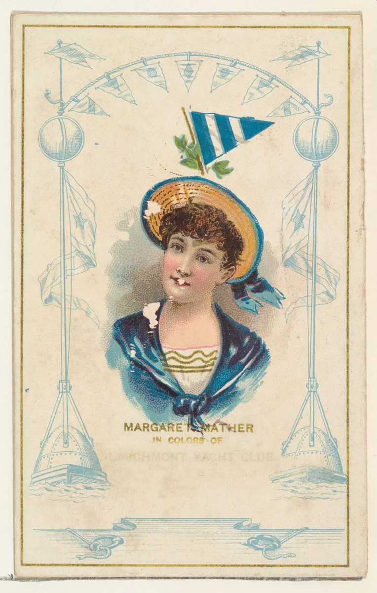 Margaret Mather in Colors of the Larchmont Yacht Club, from the Yacht Colors of the World series (N140) issued by Duke Sons & Co. to promote Honest Long Cut Tobacco by W. Duke, Sons & Co., print, 1890