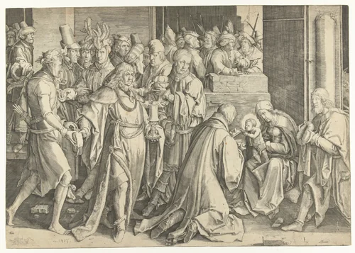 De aanbidding der koningen by anonymous, print, 1513-1583