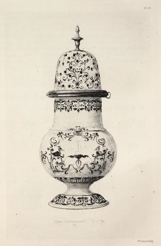 History of the Ceramic Art: A Descriptive and Philosophical Study of the Pottery of All Ages and All Nations: France: Moustieres- Sugar Caster, Blue Decoration (Plate IX) by Jules Jacquemart, book, 1877