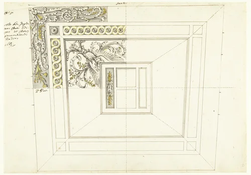 Interieurdecoratie van statenjacht met vogelfiguur by Pieter Jansz. Post, drawing, 1663