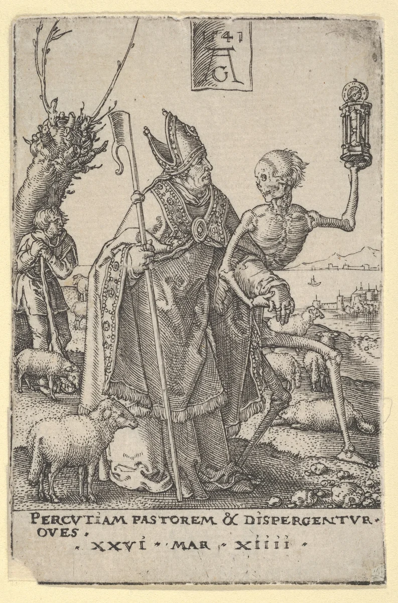 Death and the Bishop, from "The Power of Death" (Allegory of Original Sin and Death) by Heinrich Aldegrever, print, 1541