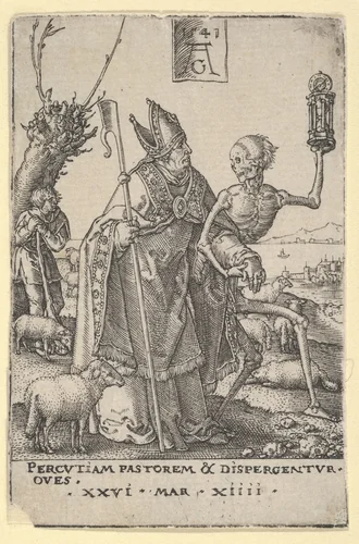 Death and the Bishop, from "The Power of Death" (Allegory of Original Sin and Death) by Heinrich Aldegrever, print, 1541