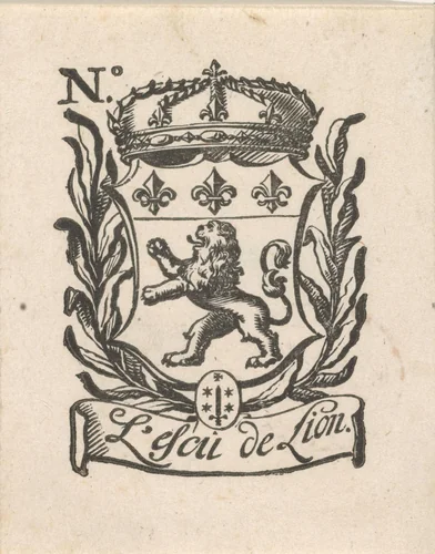 Handelsetiket met de wapens van Lyon en Haarlem by Isaac Vincentsz. van der Vinne, print, 1681-1740