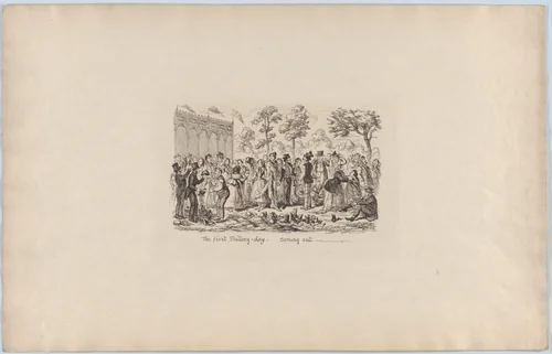 The First Shilling Day–Coming Out by George Cruikshank, print, 1851