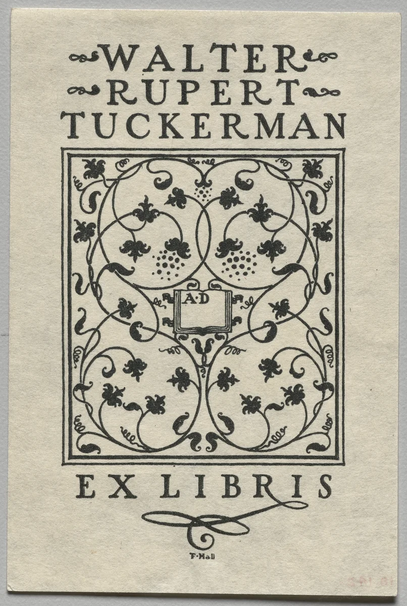 Bookplate: Walter Rupert Tuckerman, Ex Libris inscribed by Frederick Garrison Hall, print
