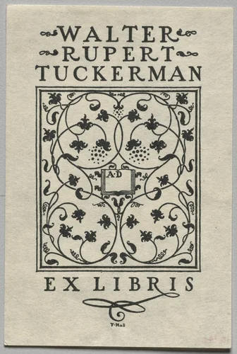 Bookplate: Walter Rupert Tuckerman, Ex Libris inscribed by Frederick Garrison Hall, print