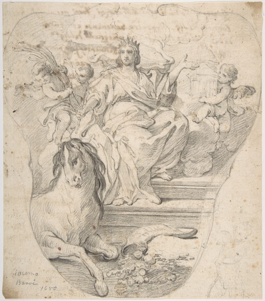 Design for Panel: Allegory of Europe, from "The Four Continents" by Giacomo Barri, drawing, 1650-1679