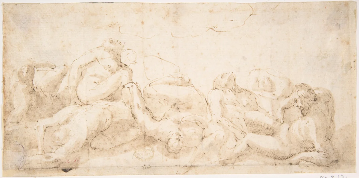 Group of Entangled Nude Figures by anonymous, drawing, 1600-1800