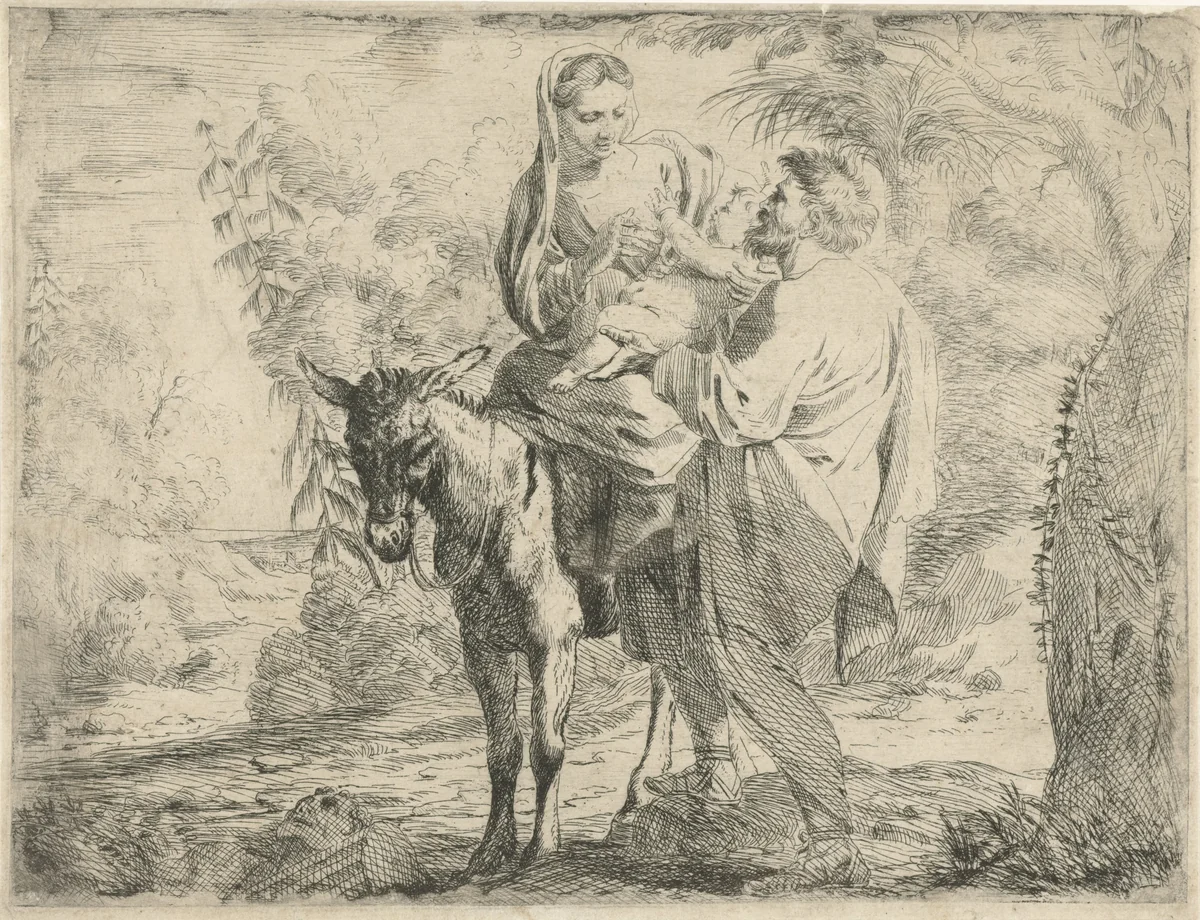 Vlucht naar Egypte by Jan Miel, print, 1633-1664