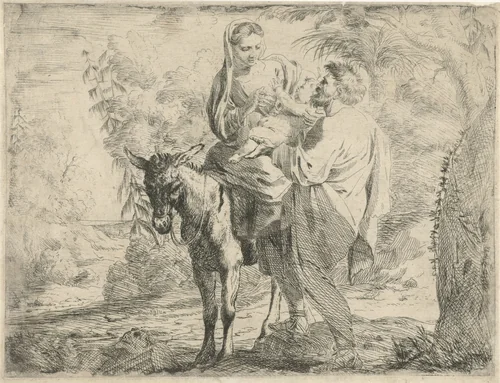 Vlucht naar Egypte by Jan Miel, print, 1633-1664