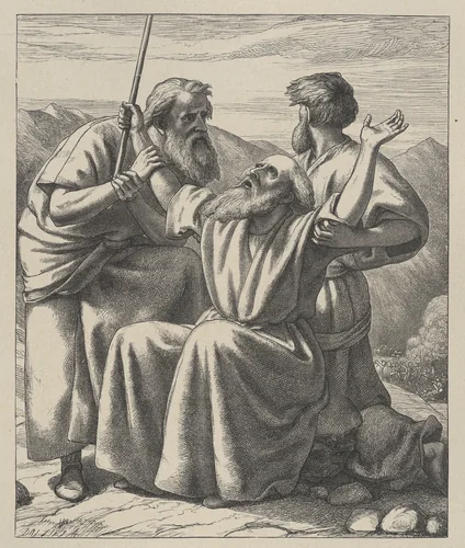 Moses' Hands Held Up, from "Dalziels' Bible Gallery" by Frederick Richard Pickersgill, print, 1865-1881