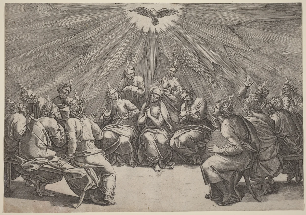 Pentecost by Gian Jacopo Caraglio, print, 1505-1565