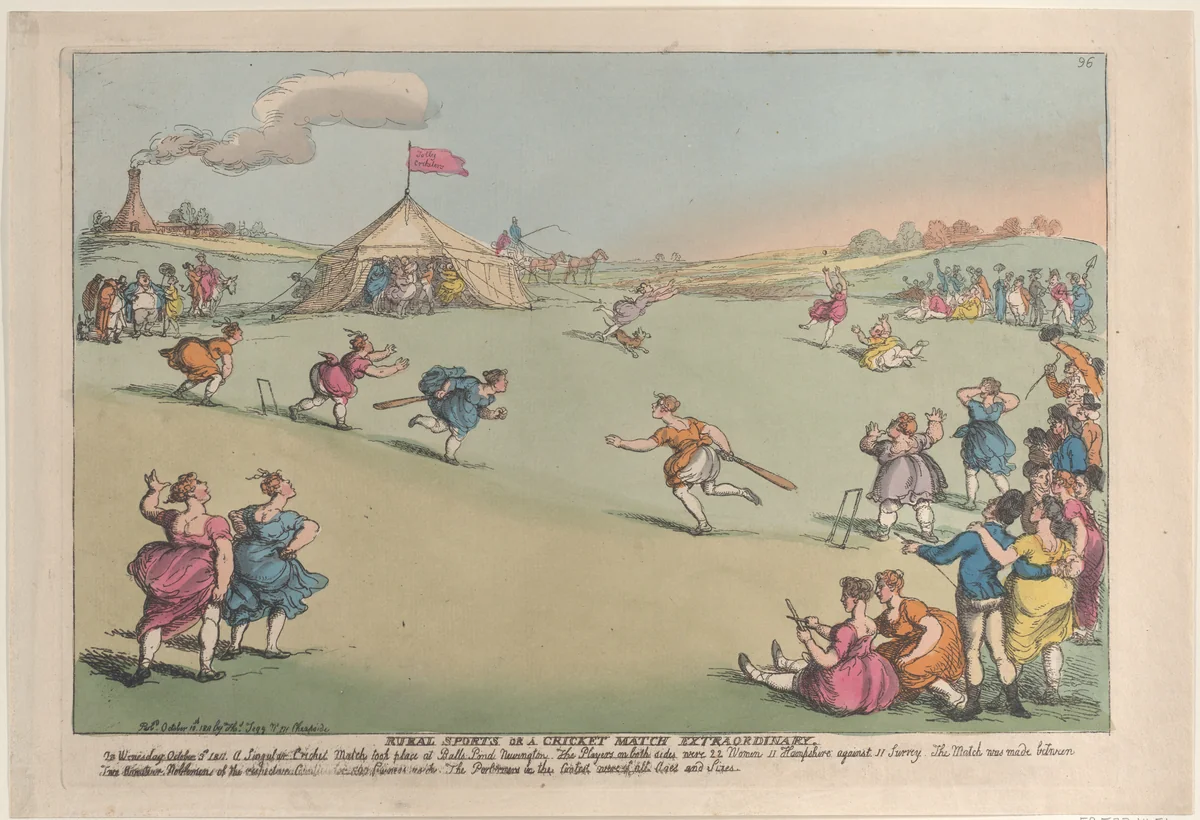 Rural Sports or a Cricket Match Extraordinary by Thomas Rowlandson, print, 1811