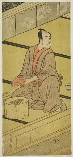 The Actor Ichikawa Monnosuke II as Daidoji Tabatanosuke in the Play Mukashi Mukashi Tejiro no Saru, Performed at the Ichimura Theater in the Eighth Month, 1792 by Katsukawa Shun'ei (勝川春英), print, 1787-1797