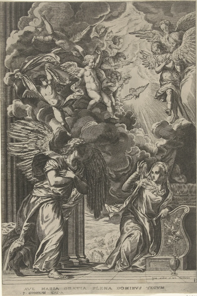 Annunciatie by anonymous, print, 1566-1616