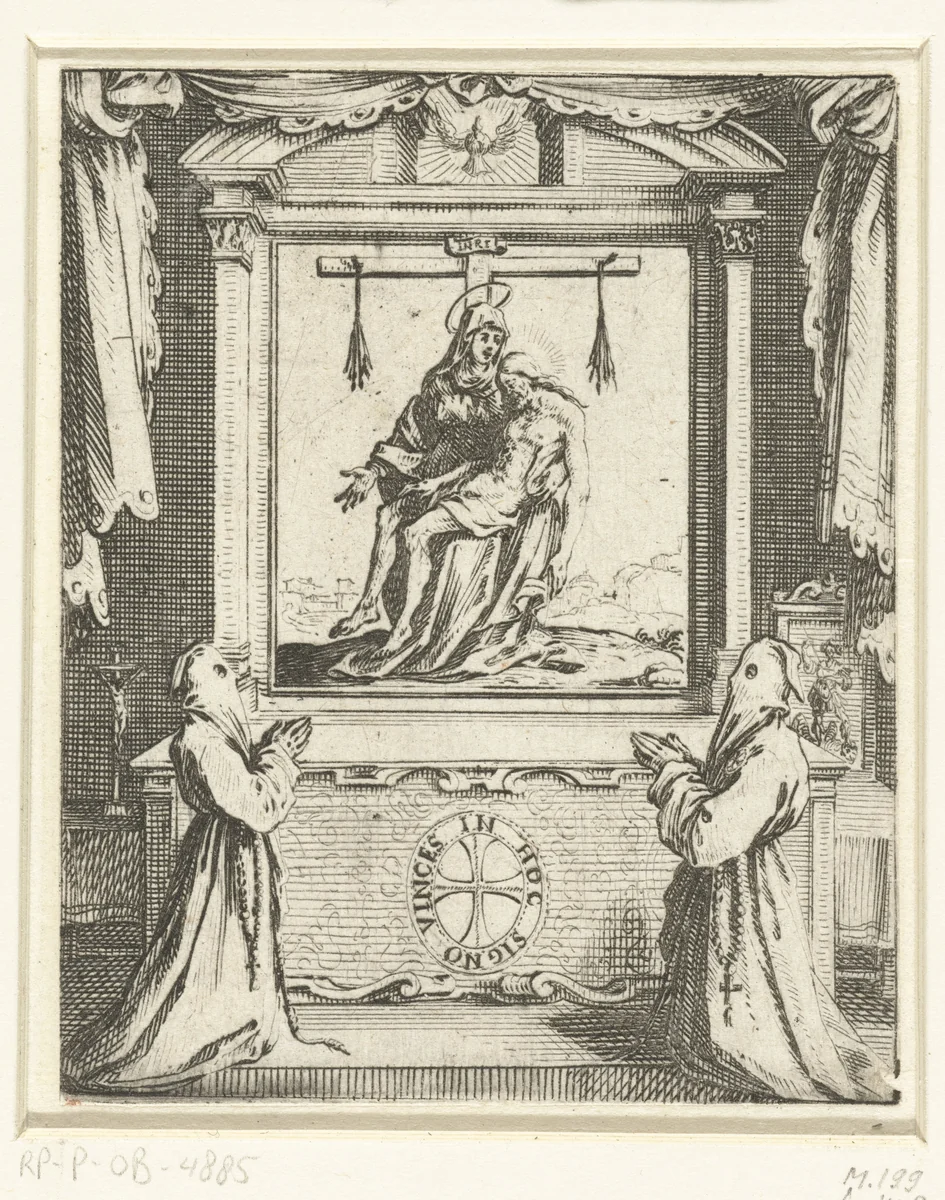 Titelblad voor 'Règlement et establissement de la Compagnie des Pénitens blancs de la Ville de Nancy' by Jacques Callot, print, 1634-1635