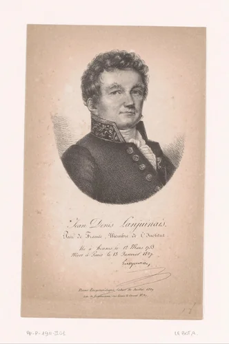 Portret van Jean-Denis Lanjuinais by A. Le Bot, print, 1827