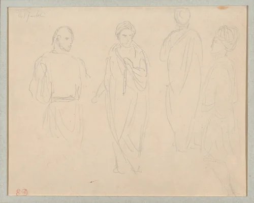Four Studies of Figures Wearing Turbans by Eugène Delacroix, drawing, 1832