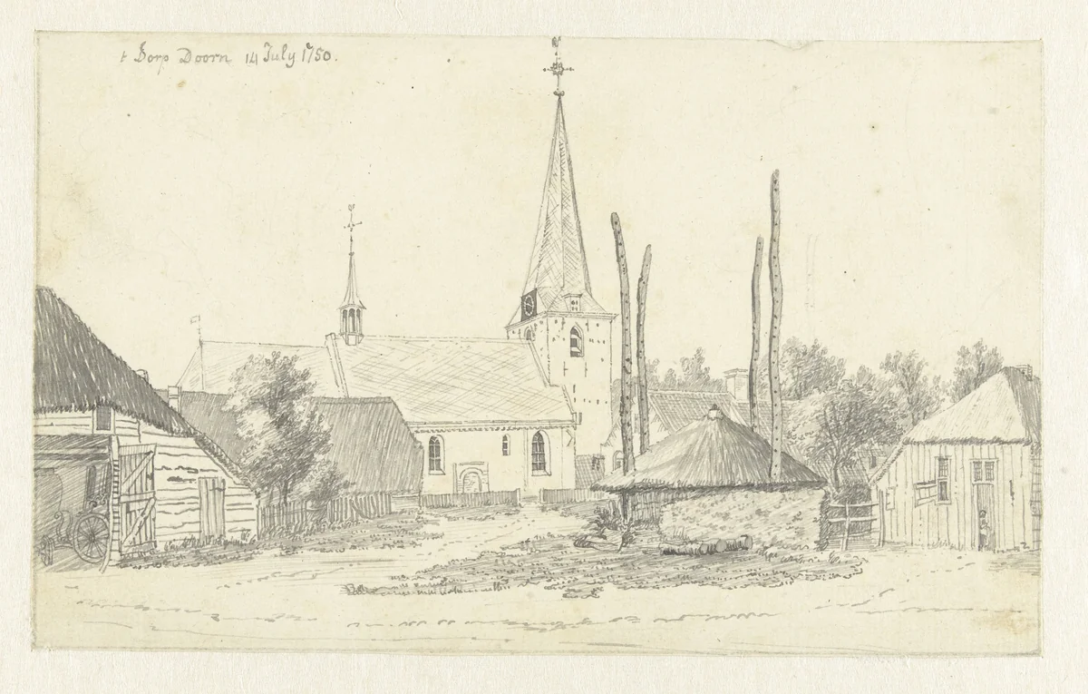 Gezicht in het dorp Doorn, met de kerk by Jan de Beijer, drawing, 1750