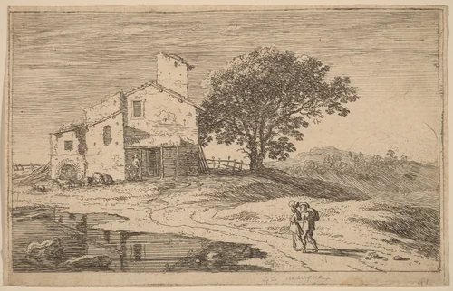 Large Tree near a House by Herman van Swanevelt, print, 1600-1655