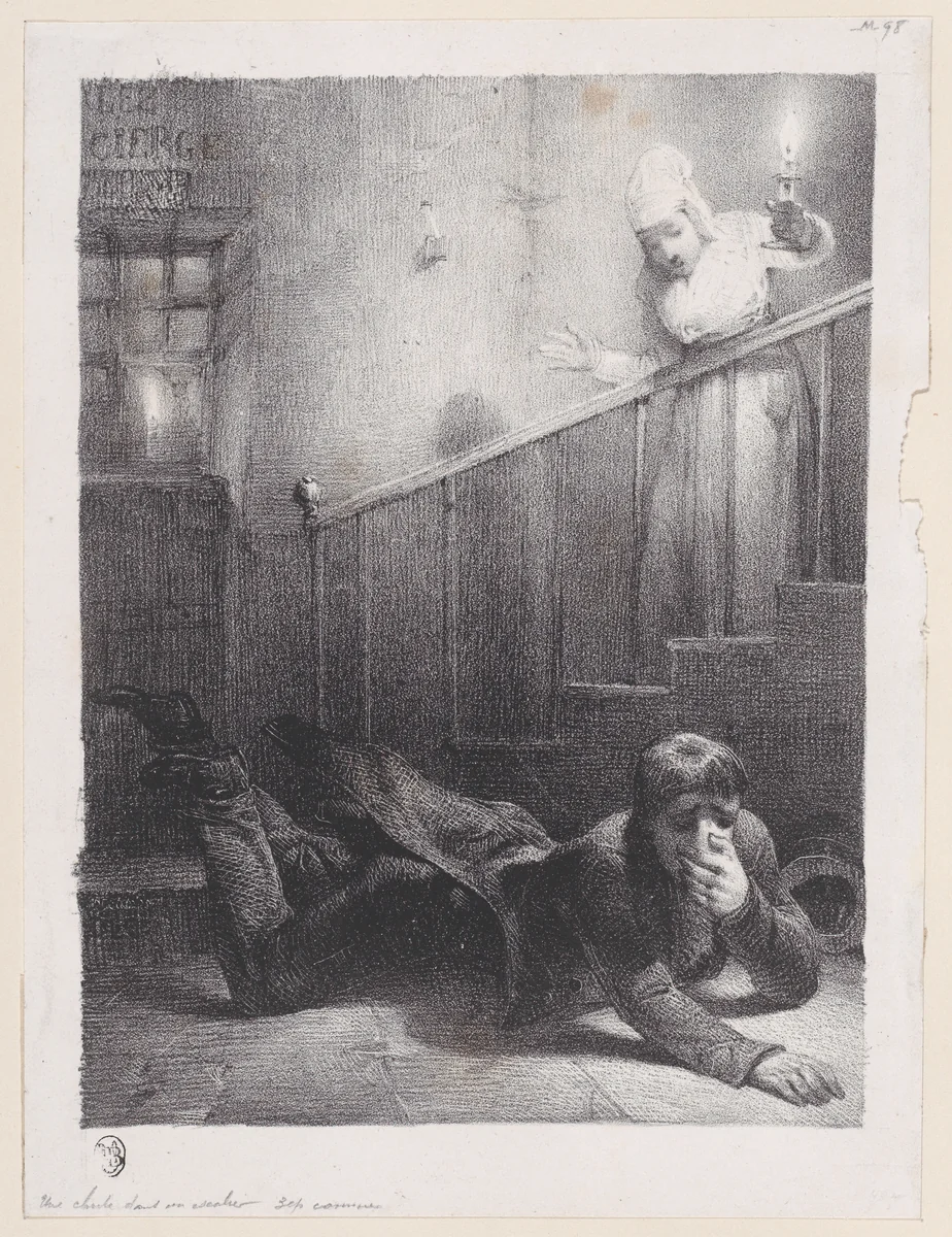 A Fall Down the Stairs by Alexandre-Gabriel Decamps, print, 1834-1835