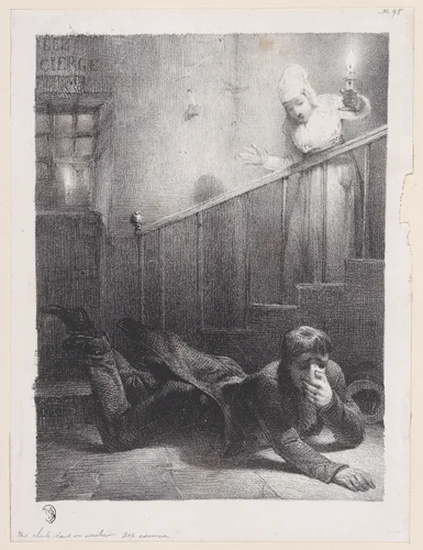 A Fall Down the Stairs by Alexandre-Gabriel Decamps, print, 1834-1835
