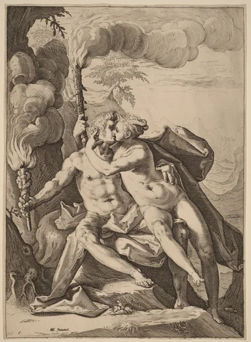 Eros and Anteros by Jacob Matham, print, 1588