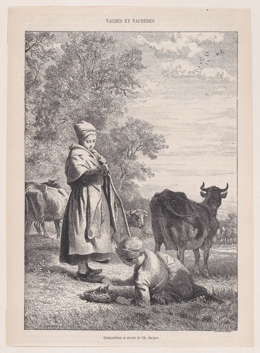 Cows and Cowherds, from "Le Magasin Pittoresque" by Charles Jacque, print, 1848-1864