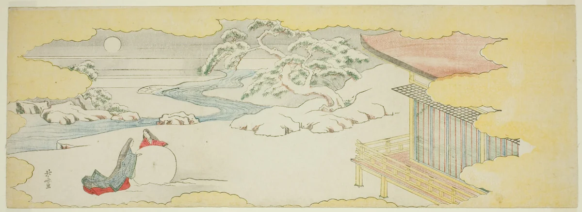 Illustration of The Bluebell (Asagao), Chapter 20 of the Tale of Genji (Genji monogatari) by Katsushika Hokusai (葛飾 北斎), print