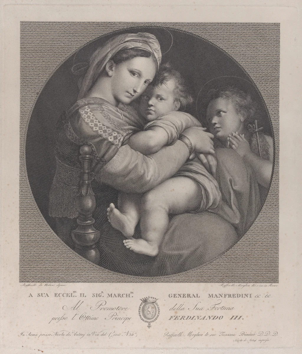 Madonna of the chair (Madonna della Seggiola) by Raphael Morghen, print, 1793