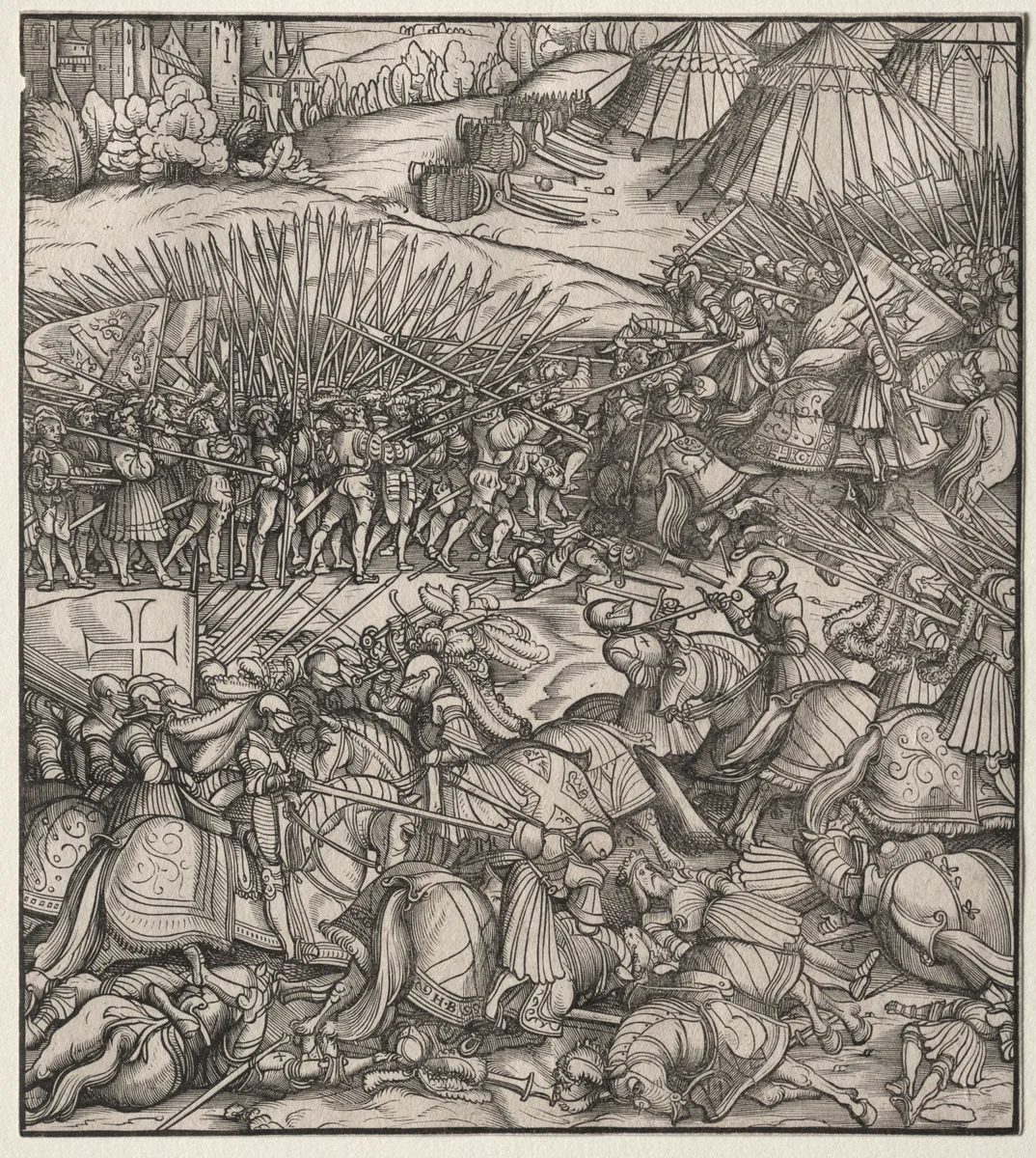 How the French King made war on the King of Feuereisen in his realm and how the King of Feuereisen died in the battle by Hans Burgkmair, print, 1512-1516